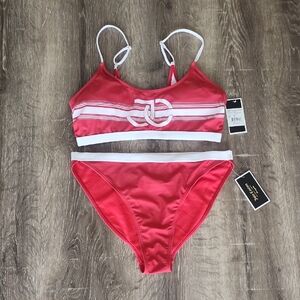 NEW! Juicy Couture Black Label Red & White Bikini Set Nautical Sporty Medium